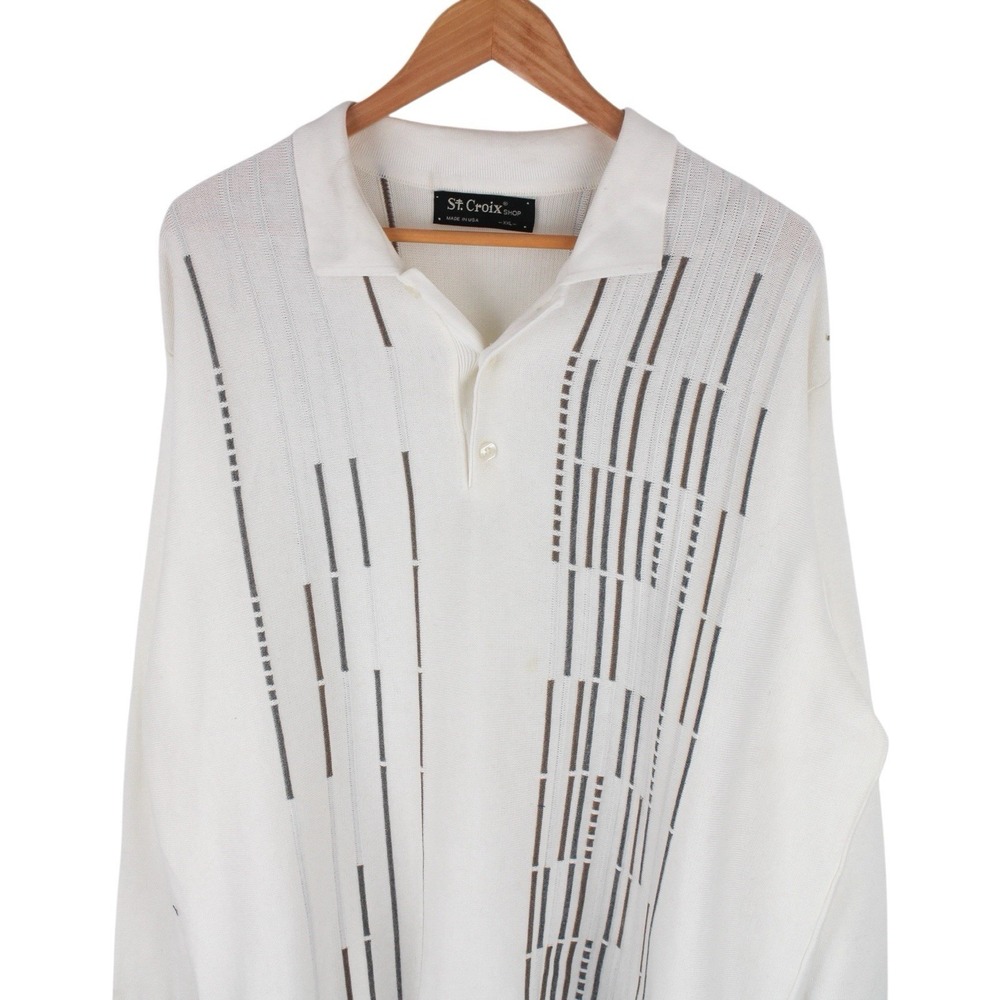 Vintage St. Croix Mens Knit Polo Sweater White Abstract Pattern Size XXL - Picture 2 of 5